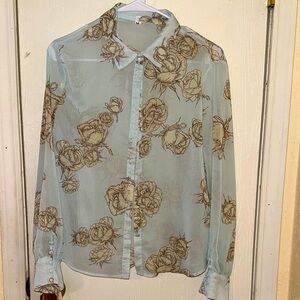 SHEIN Light Blue Floral Blouse